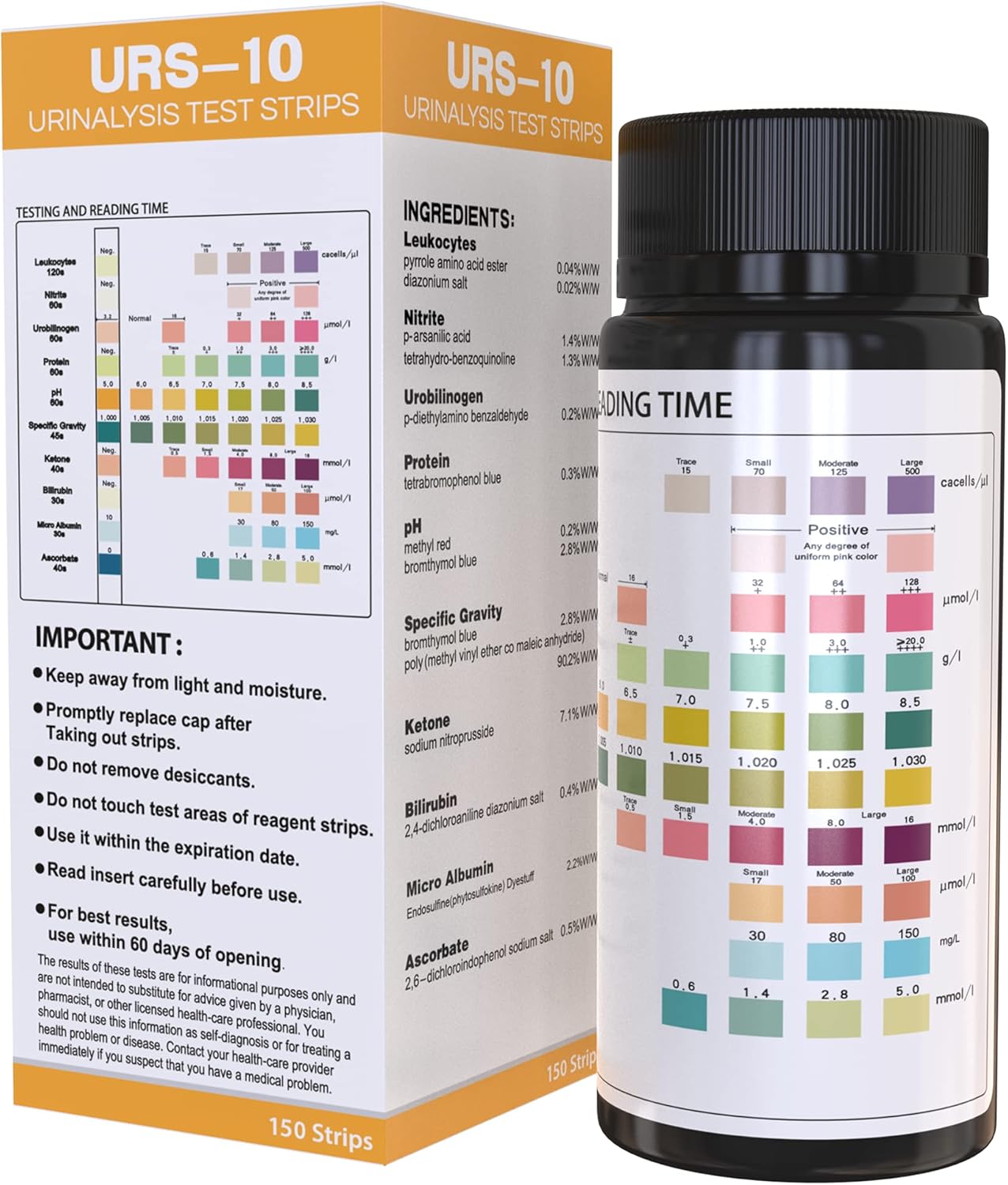 10 Parameter Urine Test Strips for Urinalysis(150 Cnt) in Sealed Pouches. Tests for Ketosis, pH, Protein, UTI, Kidney and Liver Function : Health & Household
