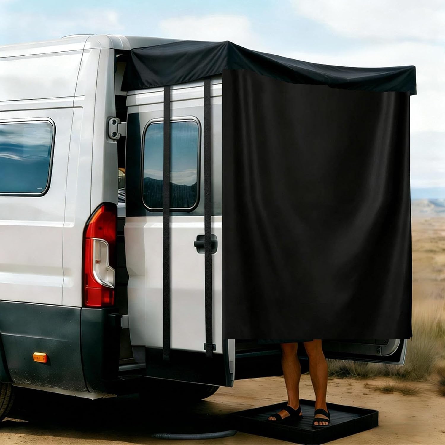 Car Camping Three-Piece Set, Includes Shower Awning, Changing Curtain, Rv Shower Pan, Easy Setup for Camping, RV Travelling