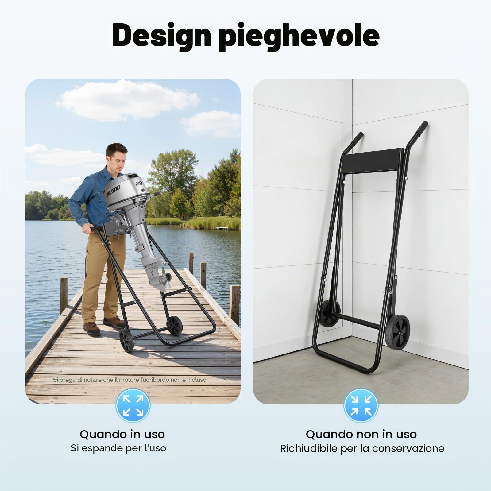 Carrello per il trasporto fuoribordo da barca, carrello pieghevole, motore fuoribordo da 70 kg, per l'uso in officine su banchine e barche da trasporto, ecc