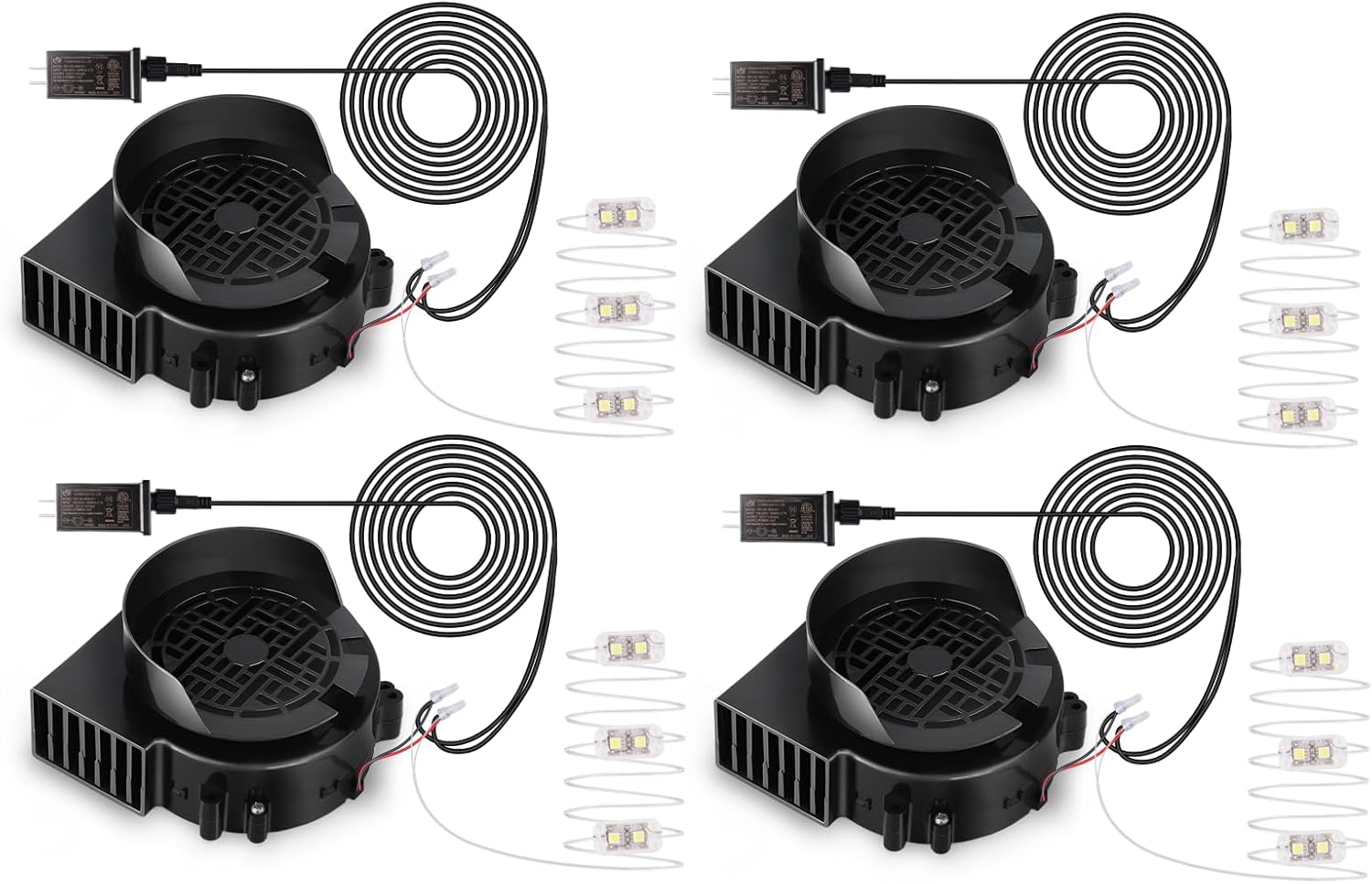 4-Pack Inflatable Fan Replacement, 0.8A Air Fan Blower with 1.0A Adapter and 3 LEDs Bulbs Light Strings for Halloween, Thanksgiving and Christmas Inflatables (IP68 Waterproof, 3.8 * 3.8'')