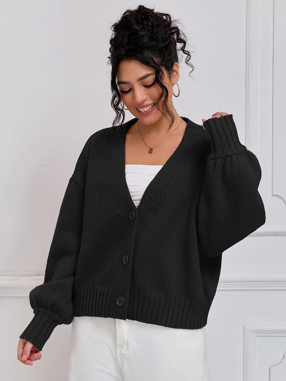 QIANXIZHAN Women's Chunky Cardigan Sweaters, V-Neck Knit Button Cropped Sweater Fall Fashion 2026 - Image 6