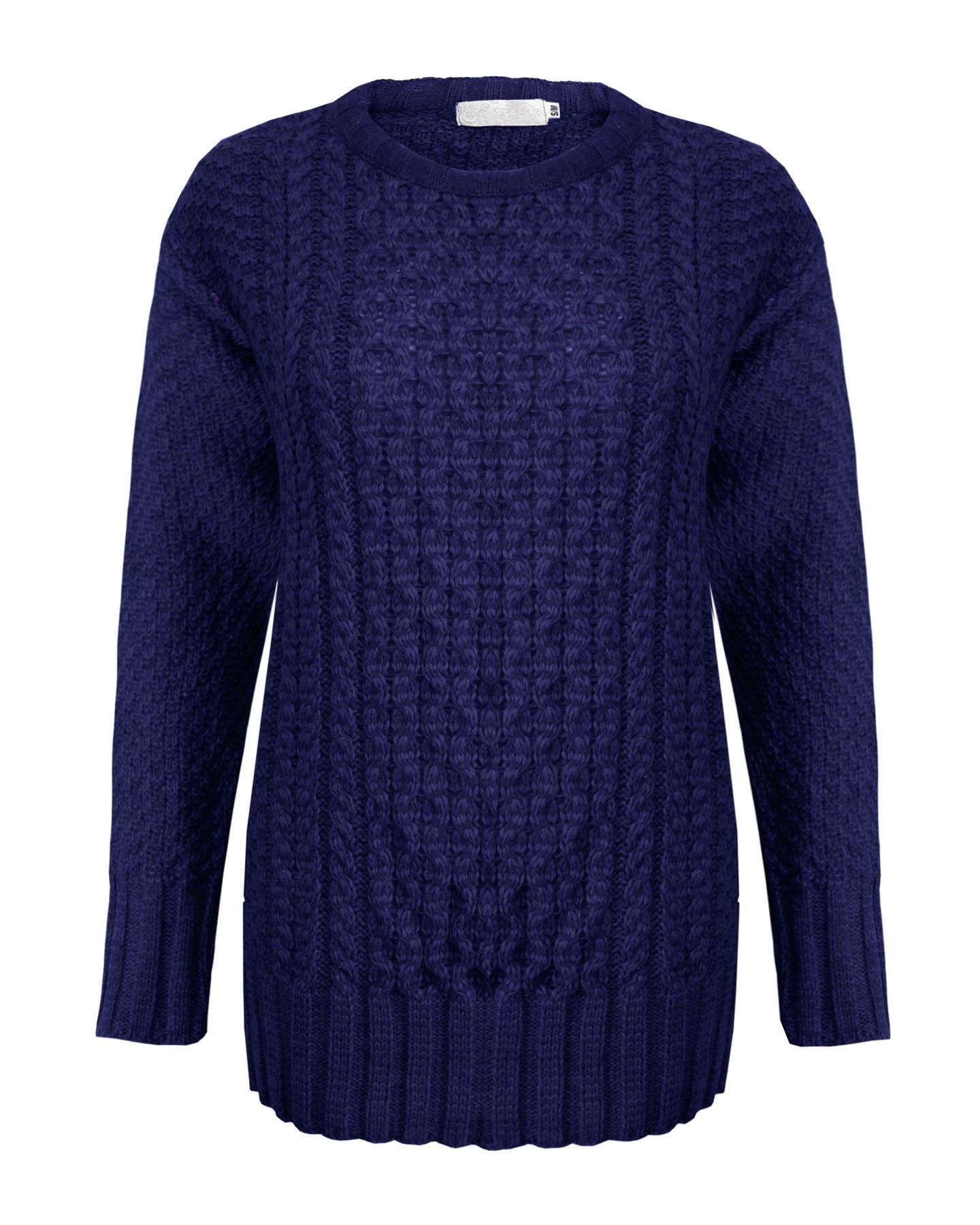 Top Vendor Women's Navy New Knitted Cable Knit Warm Chunky Sweater Formal Everyday Casual Long Sleeves Jumper Pullover Crew Neck Top[,Sm]