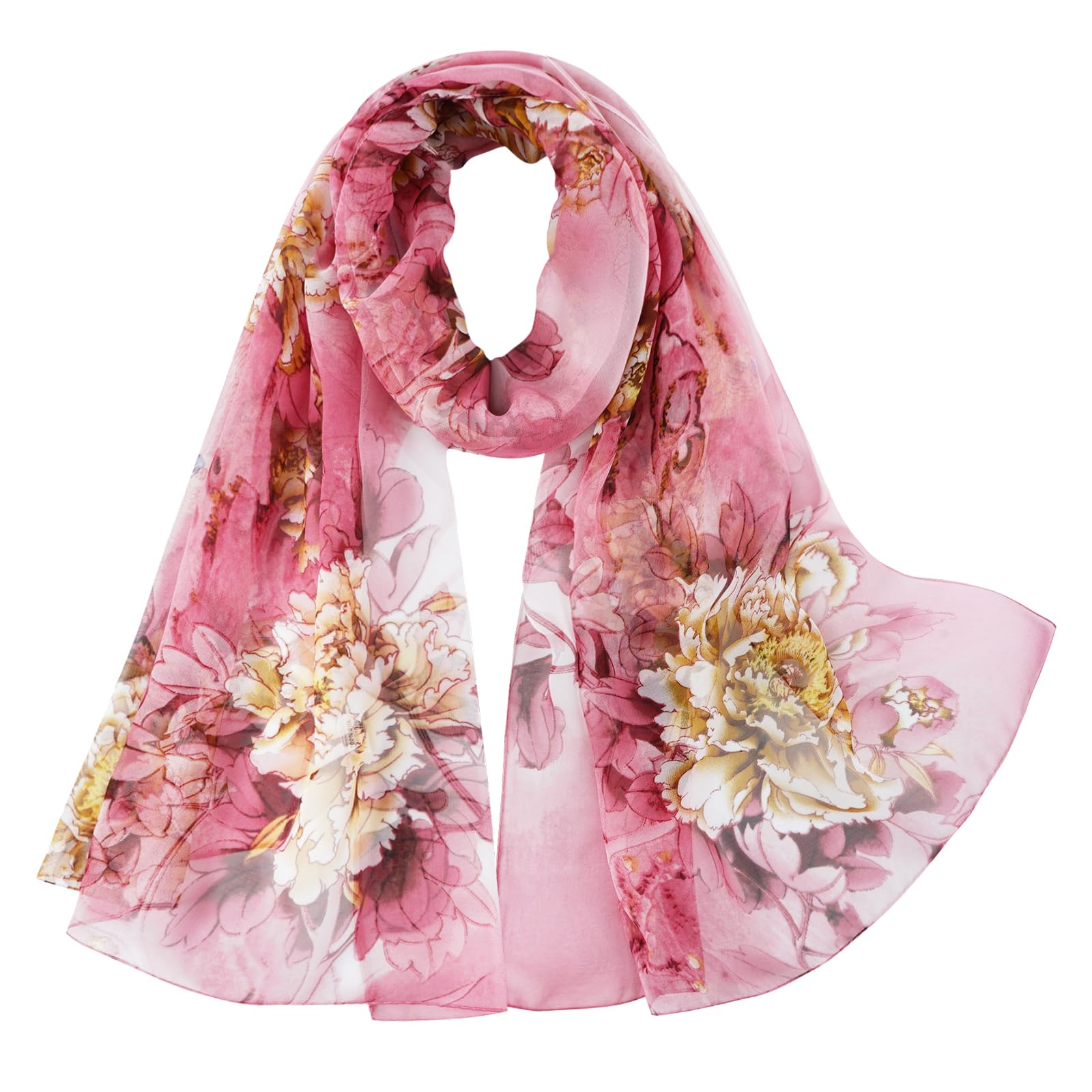 Herebuy - Unique Women's Floral Scarves: Chiffon Flowers & Birds Printed Scarf