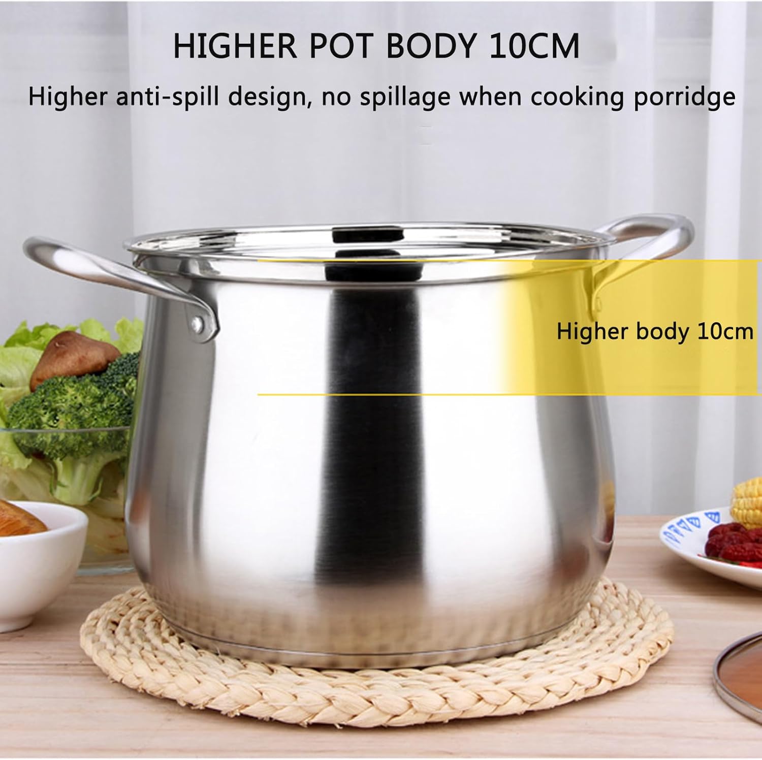 SVRITE Large Deep Chicken Stew Pot - 10.9Qt Stainless Steel Stock Pot with Steamer Basket and Lid - Tall Cooking Pot for Boiling, Stewing, Simmering (24cm, A)