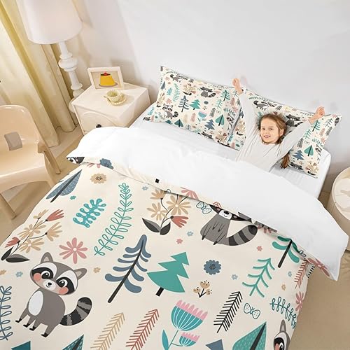 Vista 144 de Funda de edredón de zorro individual, funda de edredón de zorro de dibujos animados, búho de zorro bosque, juego de ropa de cama para niños, Multi 07