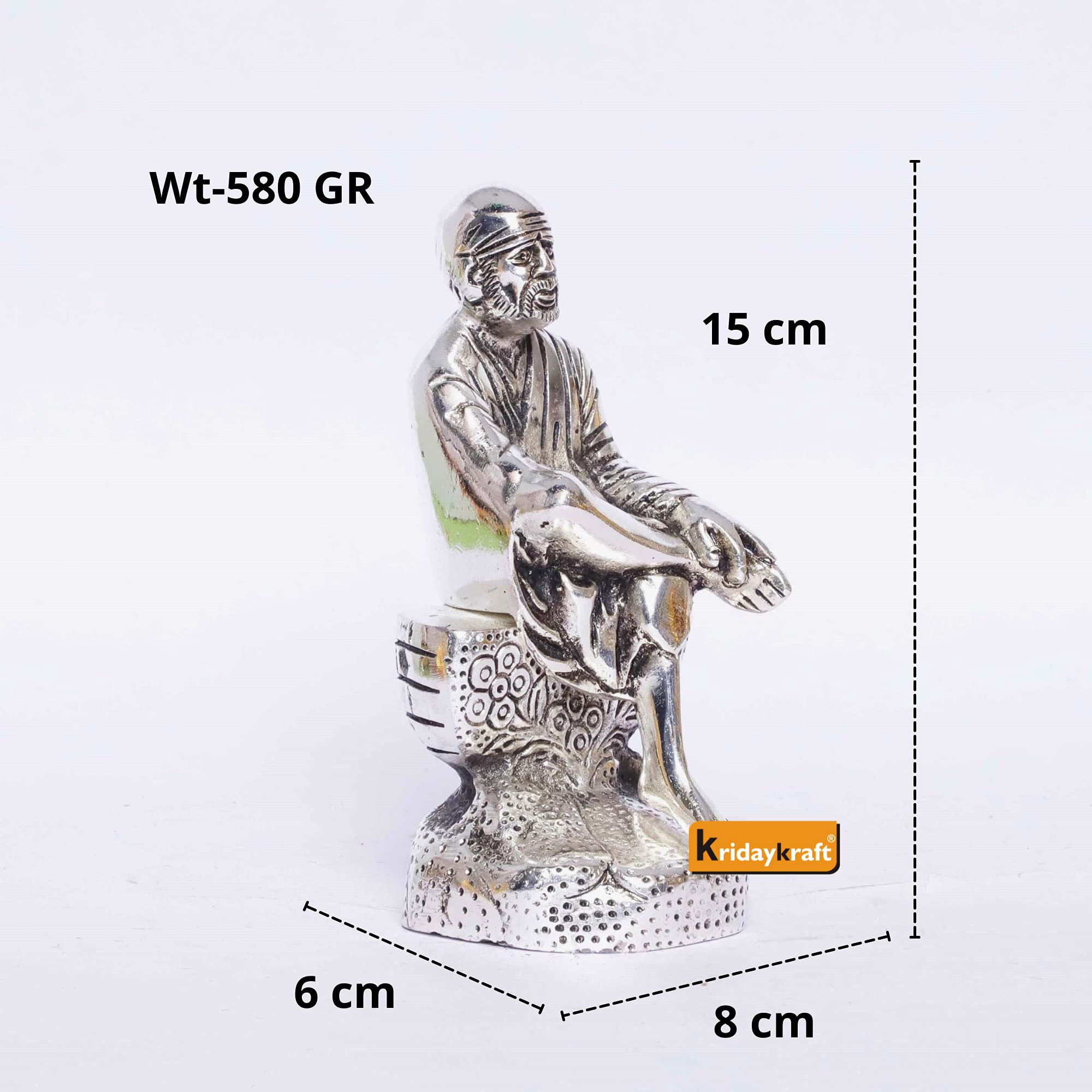 Prince Home Decor & Gifts Silver Plated Oxidized Shirdi Sai Baba Sitting on Shila Metal Statue (Silver, Standard Size) - Image 2 thumbnail