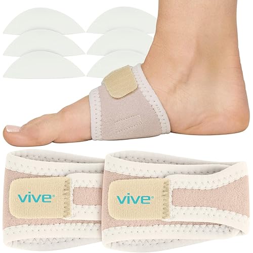 Vive Foot Arch Support Brace (Pair) - Wrap Corrector for Flat Foot, Plantar Fasciitis, Pain Relief, Fallen Arches - Compression Sleeve Strap for Feet - Gel Bands Inserts For Women & Men (Beige)