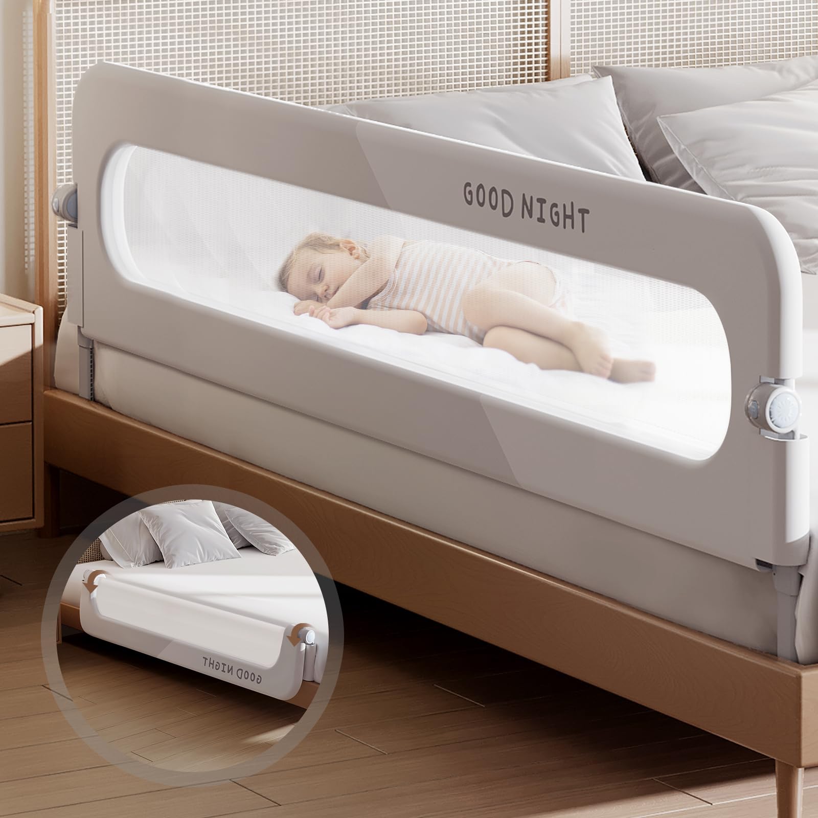 Barandillas plegables para cama infantil, parachoques para cuna, barandilla lateral segura para cama individual, Queen, King, matrimonial