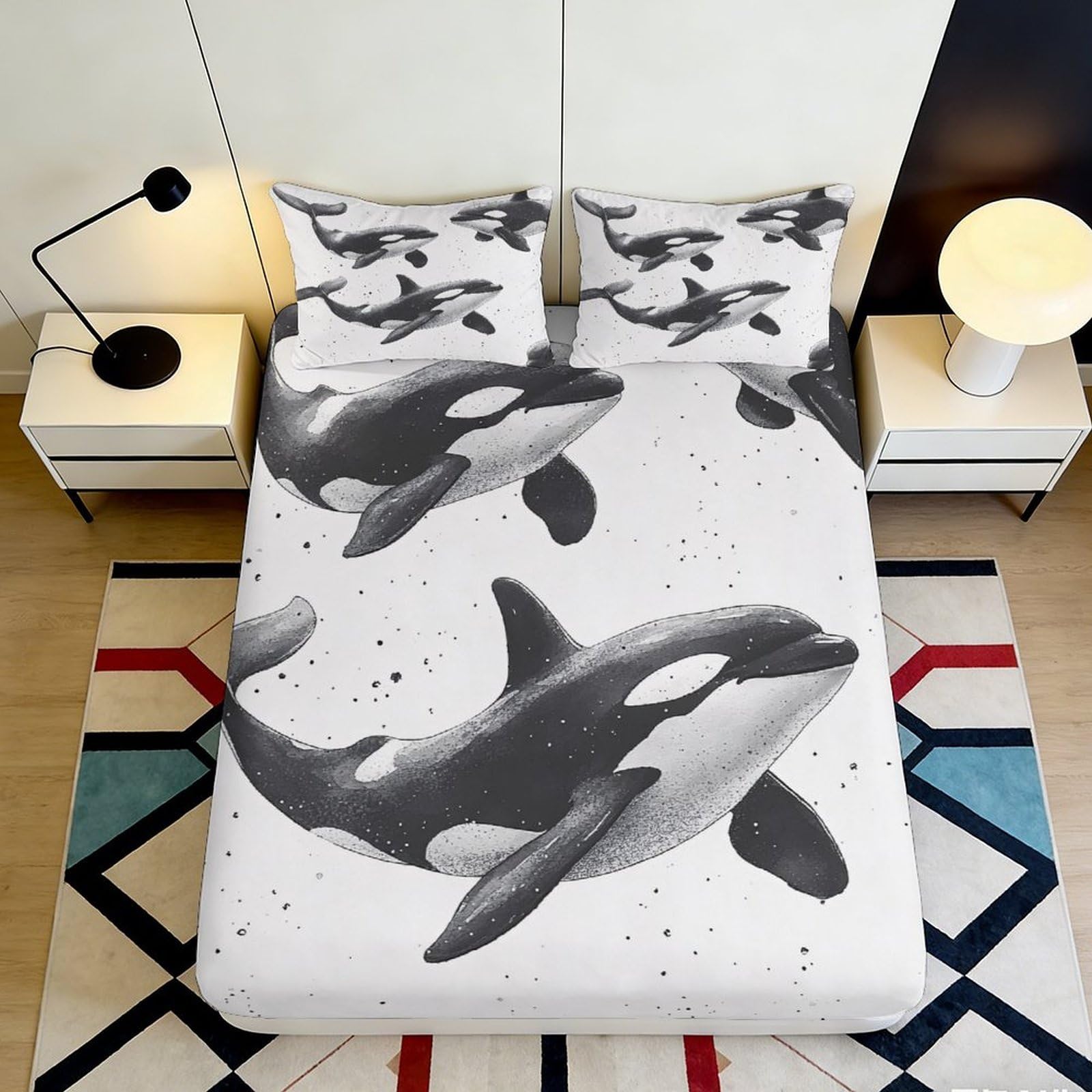 3D Printed Ocean Blue Waves Fitted Sheet Microfiber Soft Grey Marble Bed Sheet for Bedroom Dorm Mattress Decor 90x200x25cm