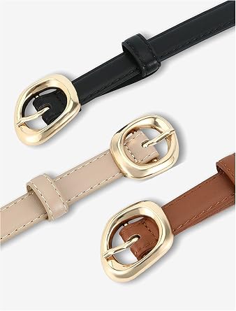 Thin Belt for Women Jeans Chic Gold Silver Buckle Skinny Waist Belts