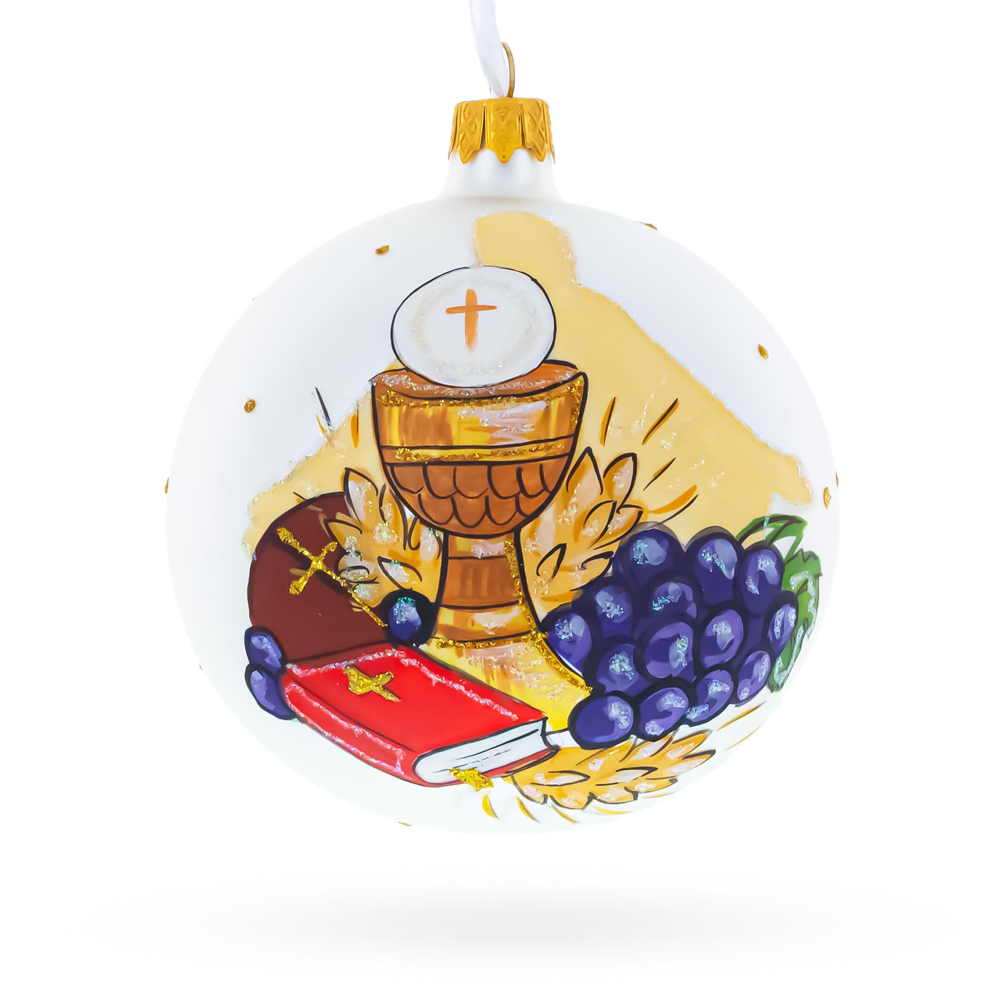 Boule de Noël première communion en verre blanc de 10,2 cm