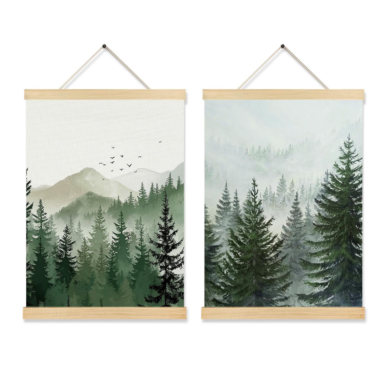Photo 1 of FUHYGU Mountain Forest Wall Art Set of 2, Green Landscape Posters, 12x16 Inches