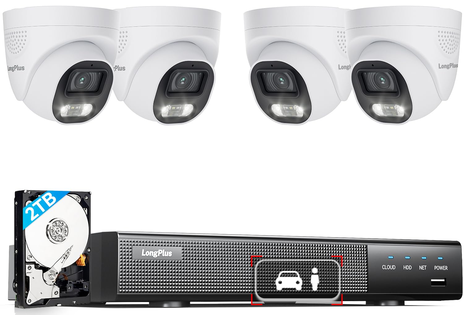 Photo 1 of LongPlus Smart 4K 8CH Home Security Camera System, 4Pcs Wired PoE IP Cameras System Outdoor with Person/Vehicle Detection, 12MP 8CH NVR with 2TB HDD for 24-7 Recording, LP8ME84D1