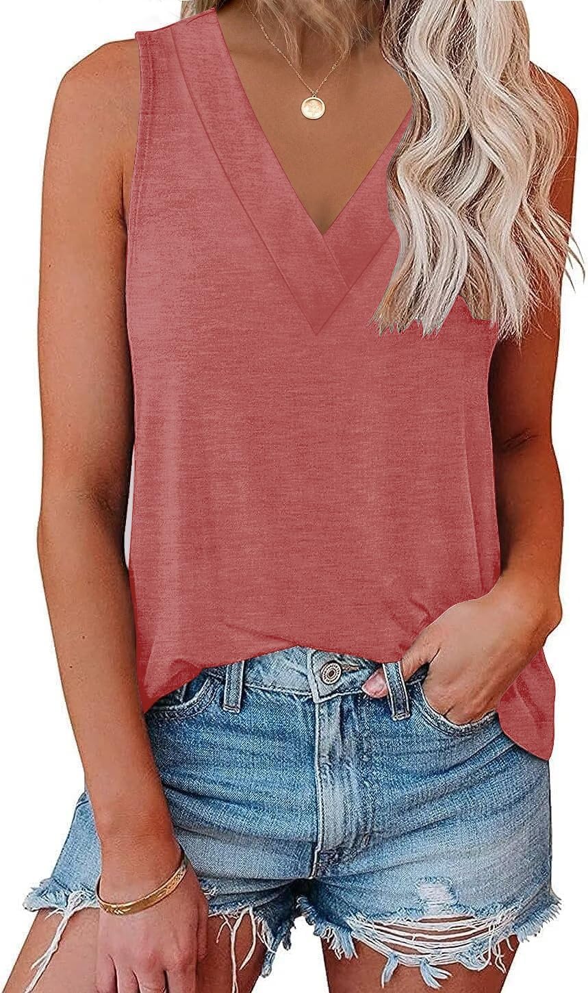 EyMuse Women V Neck Tank Tops Summer Sleeveless Tunic Casual Basic Shirts True Classic Tees Cute Trendy Clothes