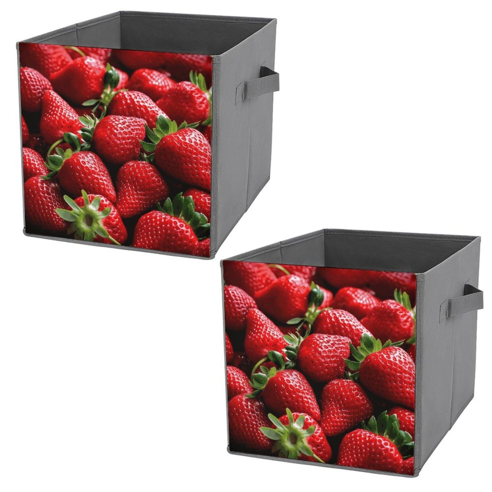 NONHAI Collapsible Storage Bins with Dual Handles Fabric Storage Basket Foldable Cubes Organizer Baskets Fresh Strawberries Storage Boxes for Organizing Clothing Cube Storage Organizer Bins