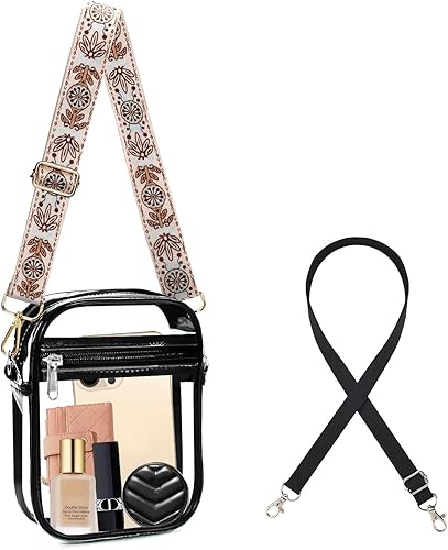 Fibrdoo Bolso cruzado transparente, aprobado para estadios, con bolsillo frontal para conciertos, festivales deportivos
