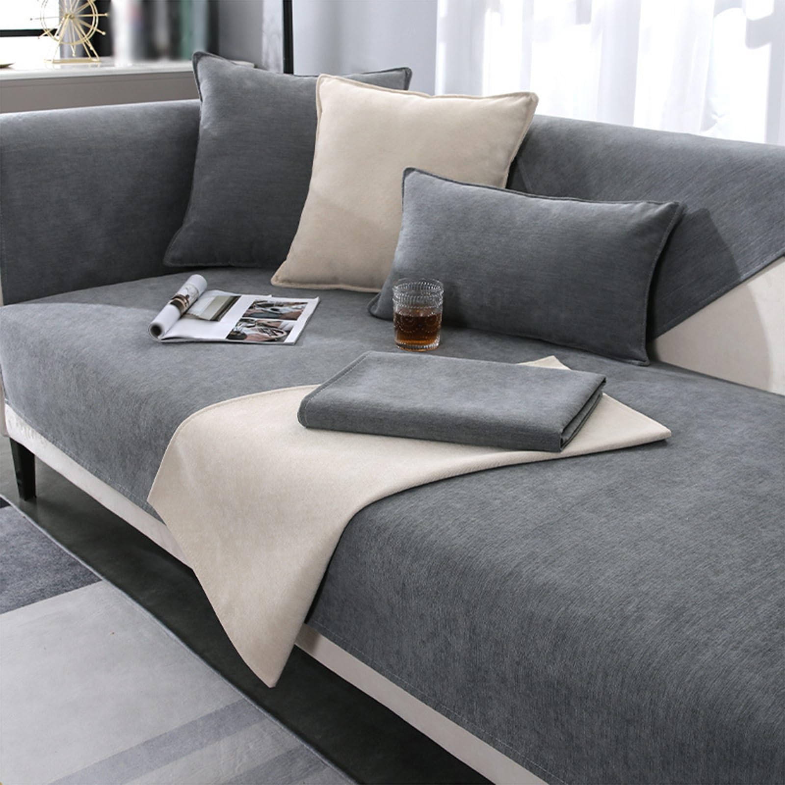 Funda de sofá transpirable antideslizante para chaise lounge, suave y agradable al tacto, resistente a las manchas, moderna funda elástica para sofá de 13 plazas, fácil de limpiar