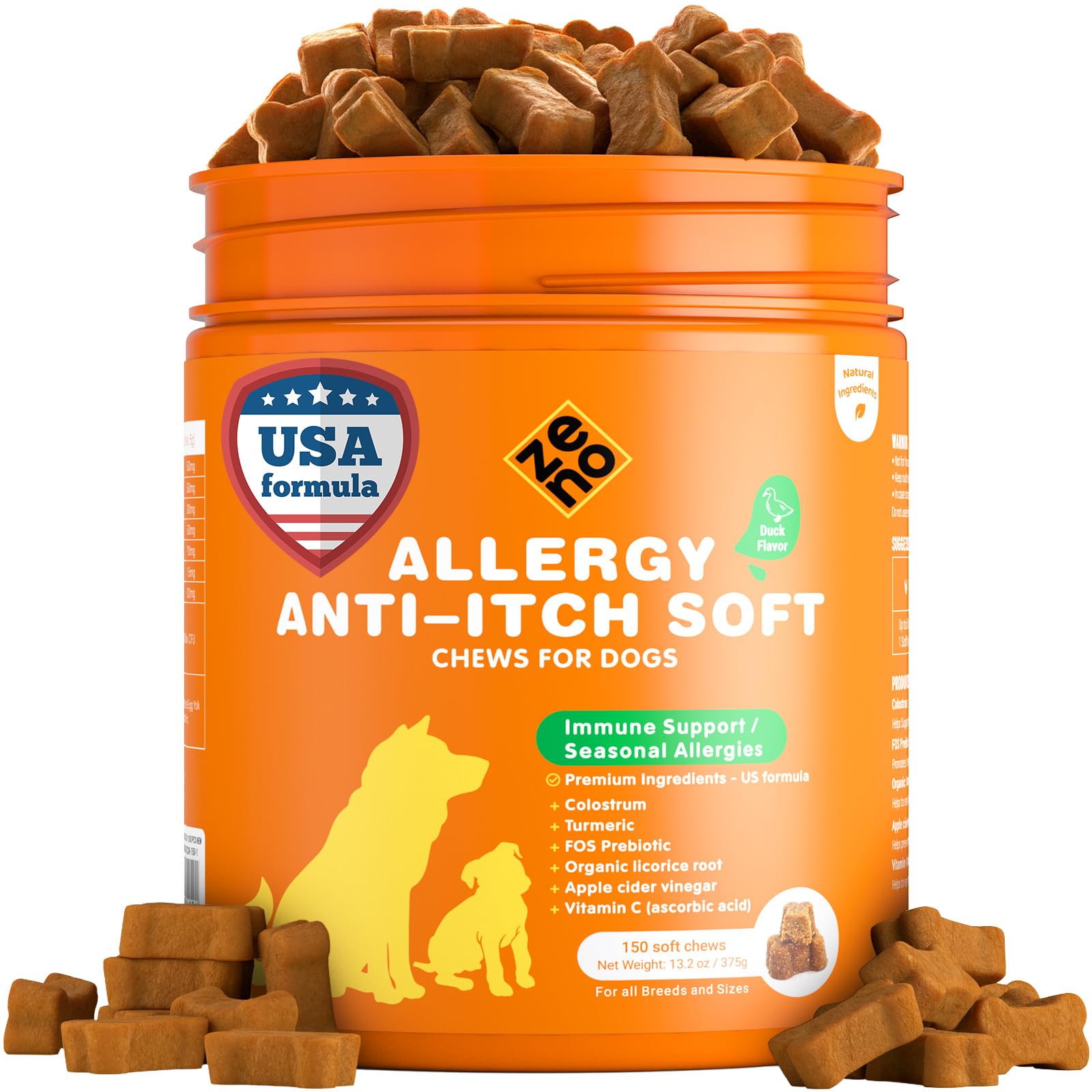 ZENO Dog Allergy Chews 150Pcs, Dog Supplements for Itchy Skin and Paw Licking, Allergy Relief, US Formula with Probiotics