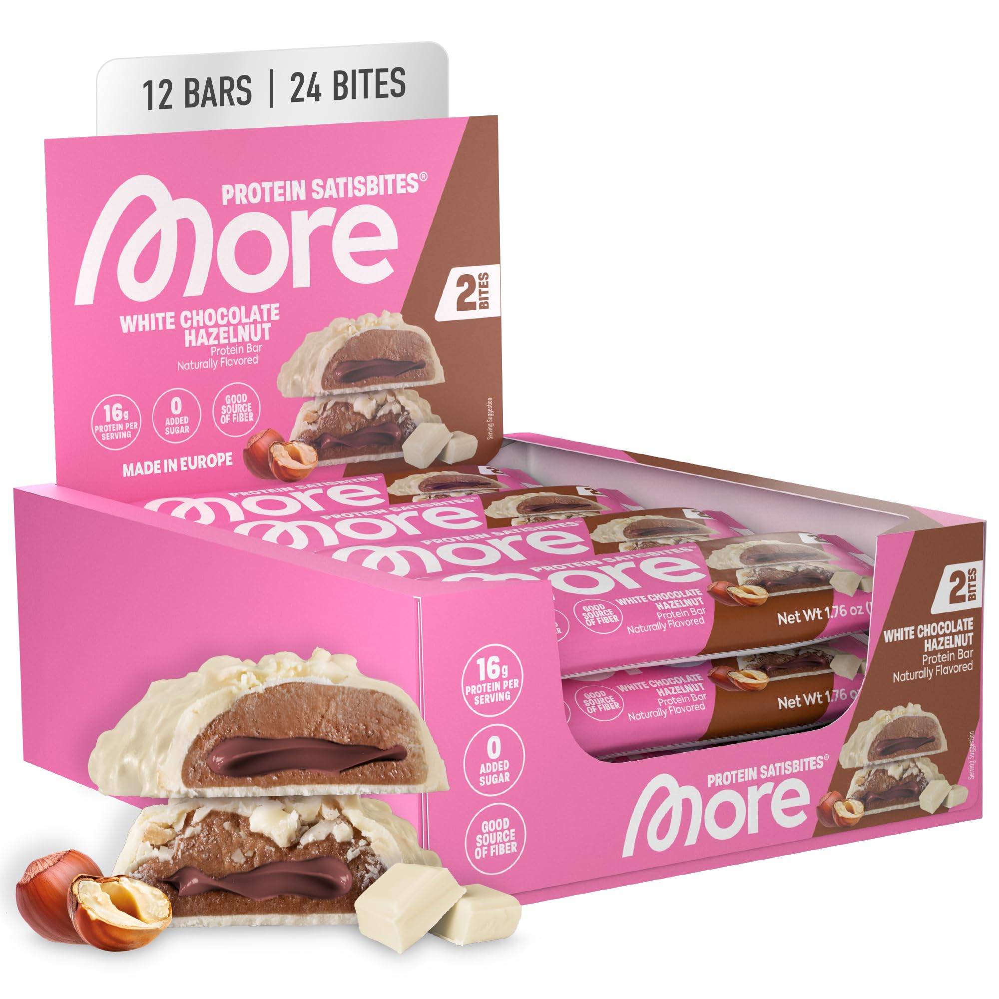More Nutrition Satisbites Protein Bar, White Hazelnut Nougat-12ct