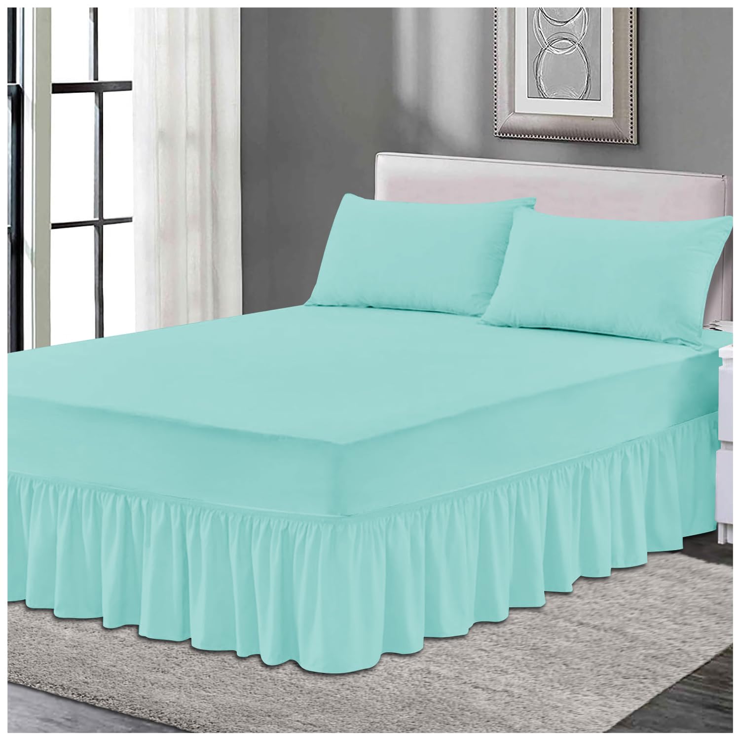 Gc Gaveno Cavailia Aqua Plain Elastic Bed Valance Sheet, Ruffles Bed Skirt Sheets, Ultra Soft Bedskirts Valance Bedsheets,
