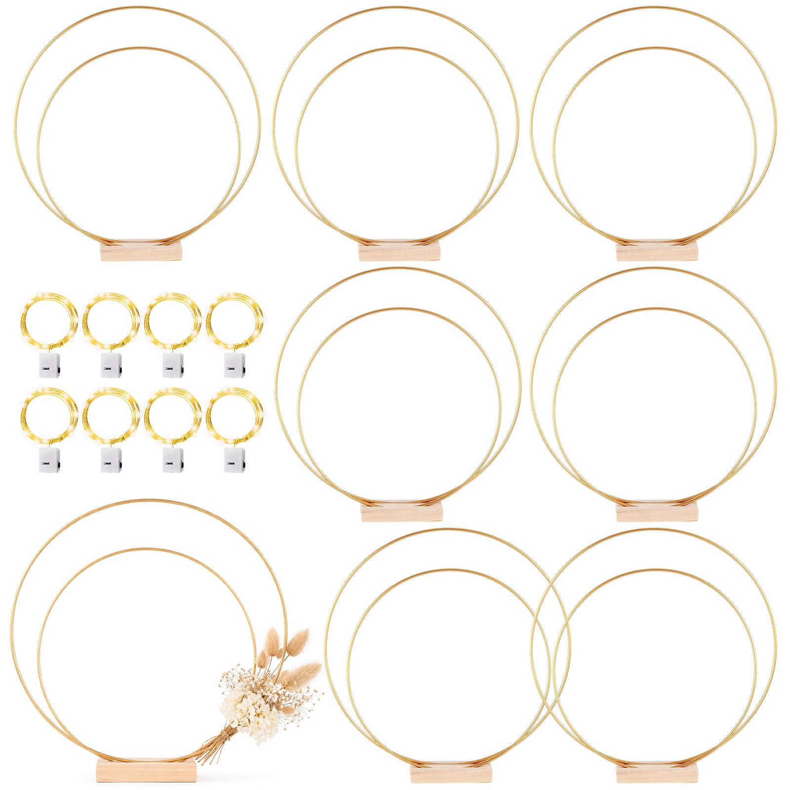 Paquete de 8 aros florales con soporte, anillos de metal de 10 y 12 pulgadas para decoración de mesa de bricolaje, manualidades, anillos de macramé, aro, corona, atrapasueños, coronas de boda, coronas