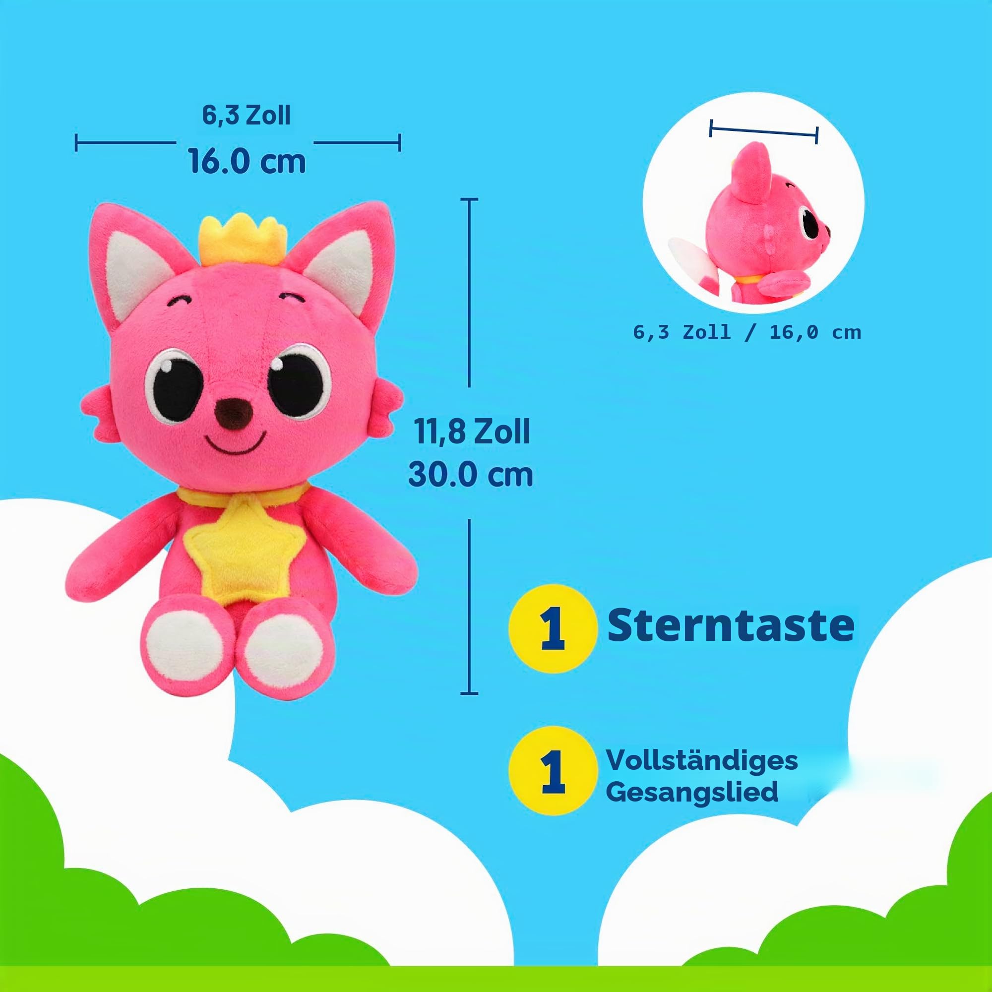 Pinkfong Singendes Plüschtier 27,9 cm | Pinkfong Spielzeug | Stofftiere | interaktives musikalisches Babyspielzeug für Kleinkinder 1-3 | Geschenke für Jungen und Mädchen