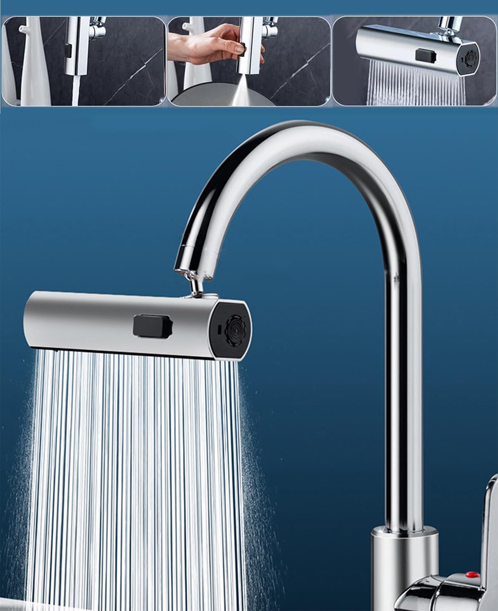 3 in 1 Waterfall Kitchen Faucet,360° Swivelling Anti-Splash Sink Faucet Sprayer Adapter,Waterfall Faucet with Pull Down Sprayer,Universal Tap Extender for Kitchen and Bathroom Sink and Wash Basin (B0CRPFZ5DJ) Amazon Price History, Amazon Price Tracker