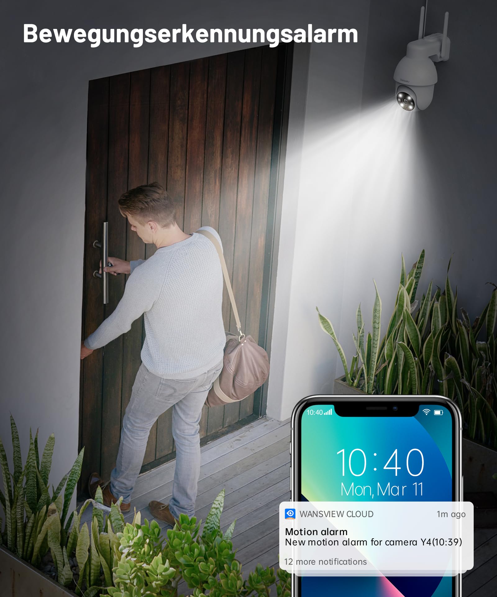GALAYOU Zewnętrzna kamera nadzorująca WiFi PTZ, zewnętrzna wodoodporna kamera nadzorująca 360°, kolorowy noktowizor, inteligentne śledzenie, natychmiastowy alarm, Alexa Y4 2p