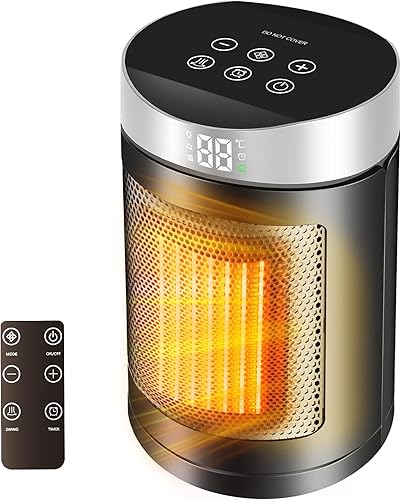 Calentador de espacio, calentador de cerámica PTC de 1500 W para interiores con termostato y control remoto, oscilación de 90°, temporizador de 12