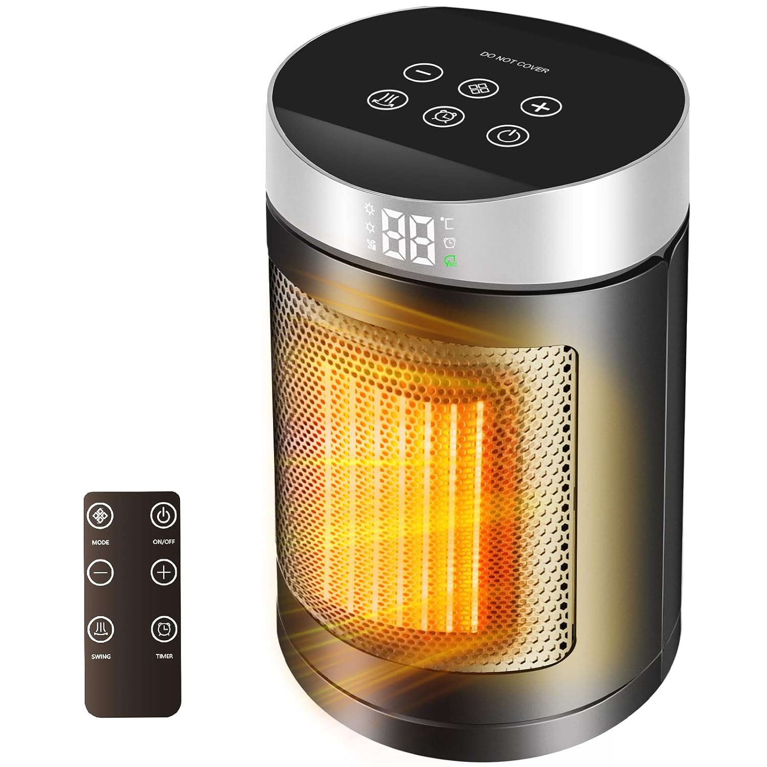 Space Heater 1500W PTC Ceramic Indoor Heater with Thermostat Remote 90 Oscillation 12H Timer 5 Modes Fast Heating