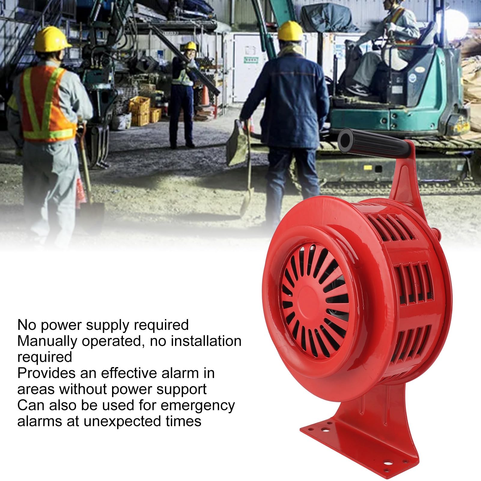Sirena de Manivela Fuerte Impermeable Alarma de Sonido Fácil de Usar para Situaciones de Emergencia Aleación de Aluminio 125dB 1 Unidad (Roja)