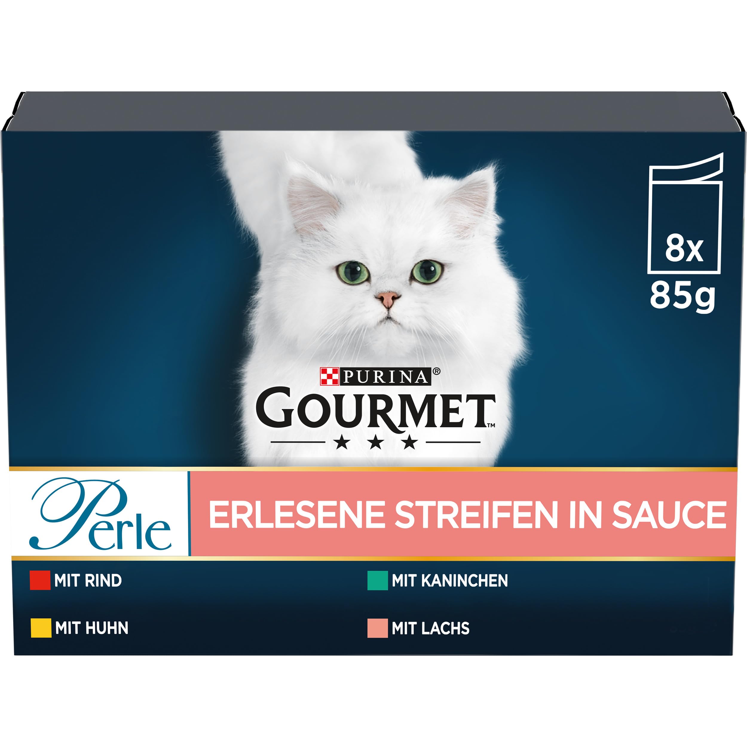 Gourmet Perle Erlesene Streifen Katzenfutter nass, Sorten-Mix, 10er Pack (10 x 8 Beutel à 85g)