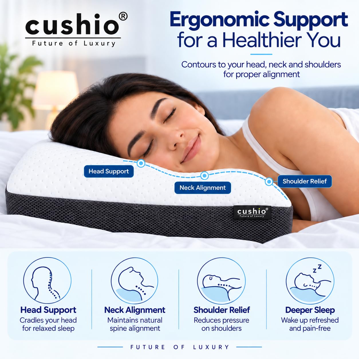 CUSHIO Cooling Gel Memory Foam Pillow Set - Neck Pain Relief -5