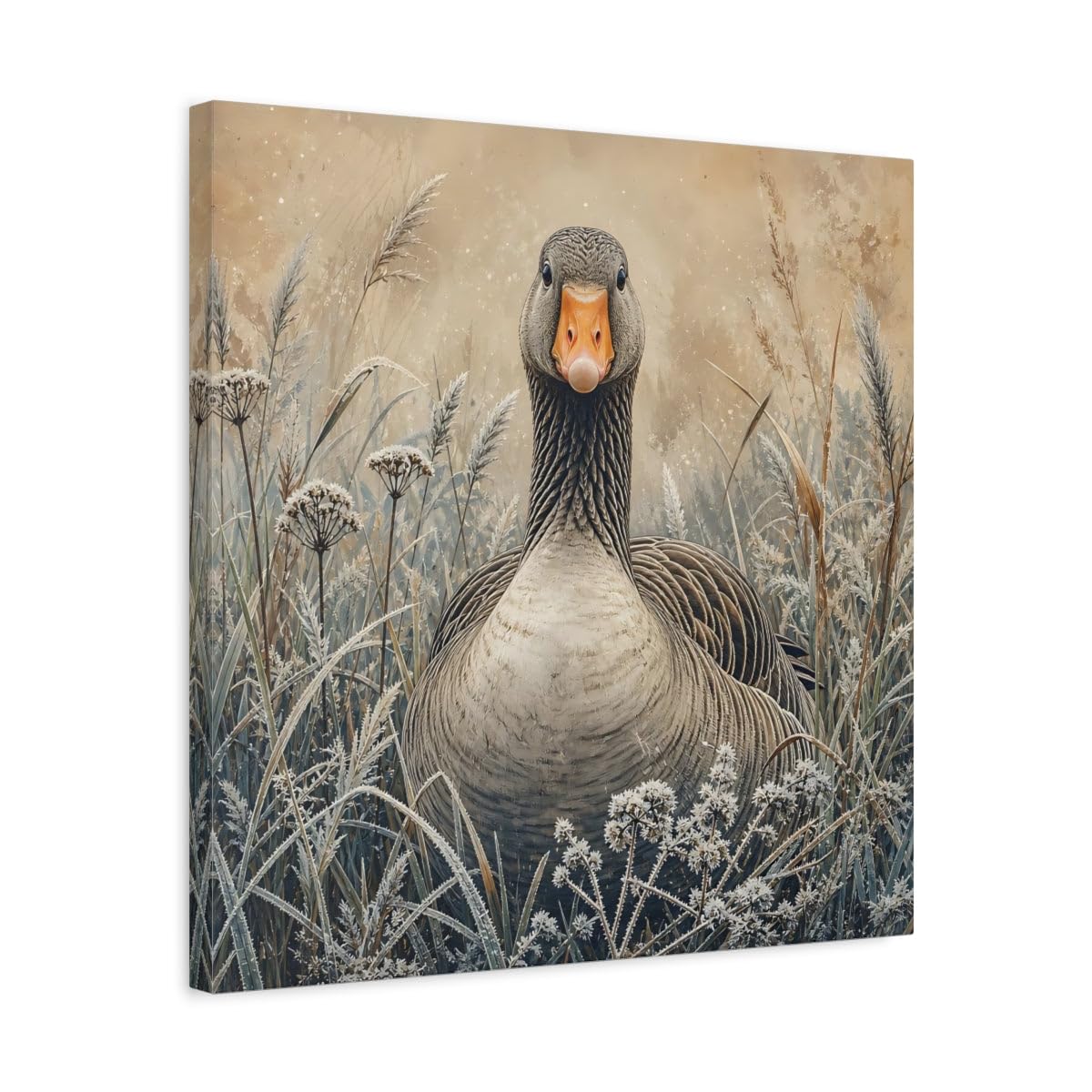 Animals Goose Brown Grey Canvas Print – Living Room, Above Couch 20×20 inch (50×50 cm) - Square / 1.25 inch (3 cm)