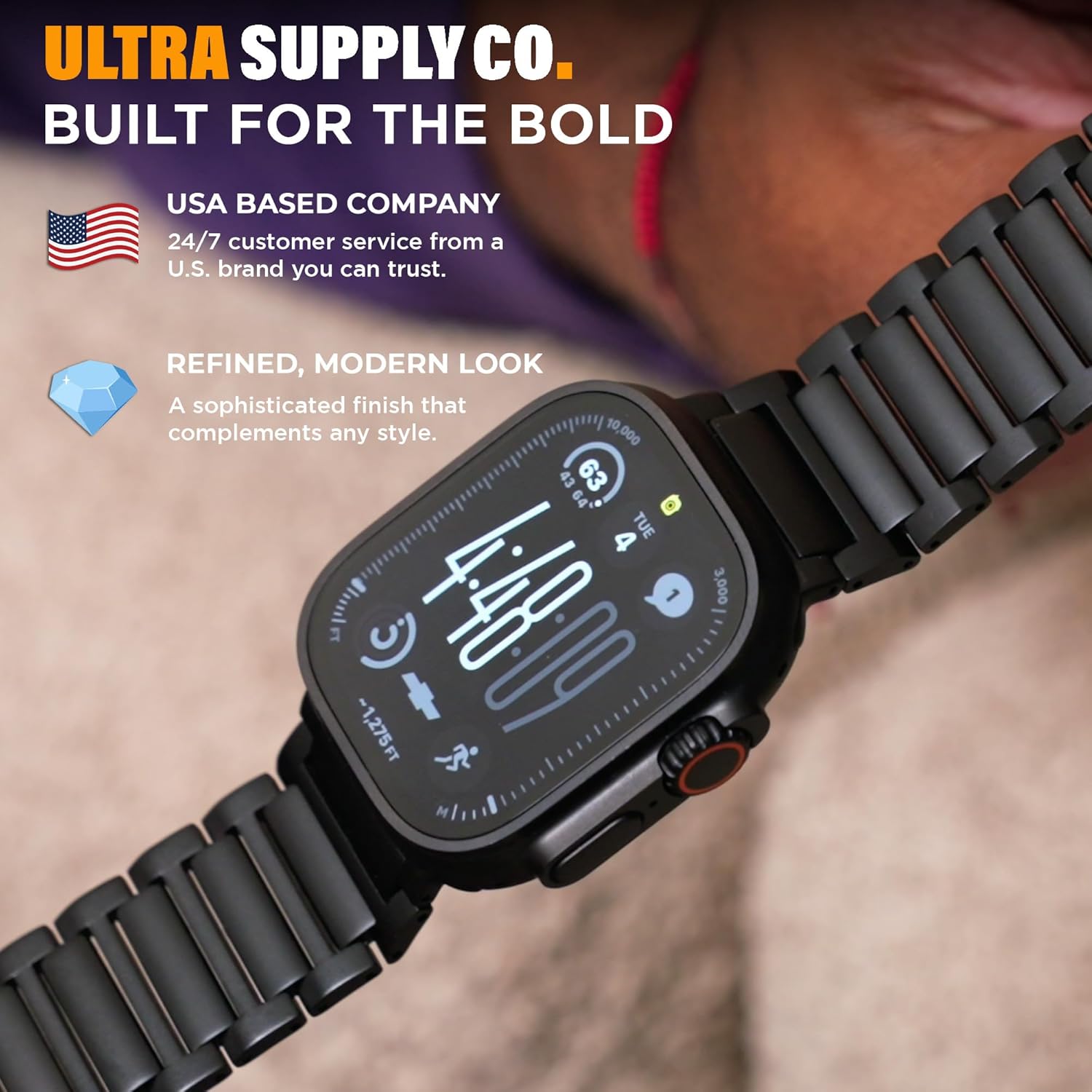 Ultra Supply Co. Titan G4 Titanium Watch Band - Compatible with Apple Watch Ultra 3, 2/1 49mm & Series 10 46mm, Metal Strap with Magnetic/Folding Buckle, Diamond-Like Carbon Coating, Scratch-Proof
