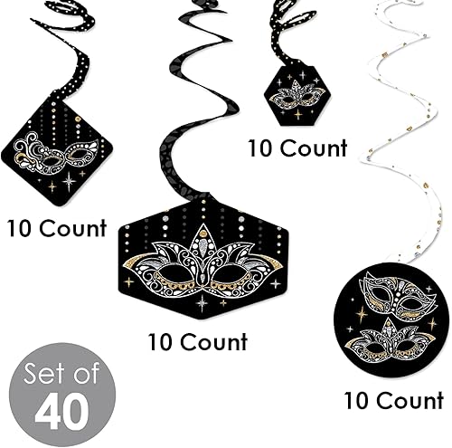 Miniatura 5 de Big Dot of Happiness Máscara veneciana para colgar en fiestas, diseño de remolinos, juego de 40 unidades