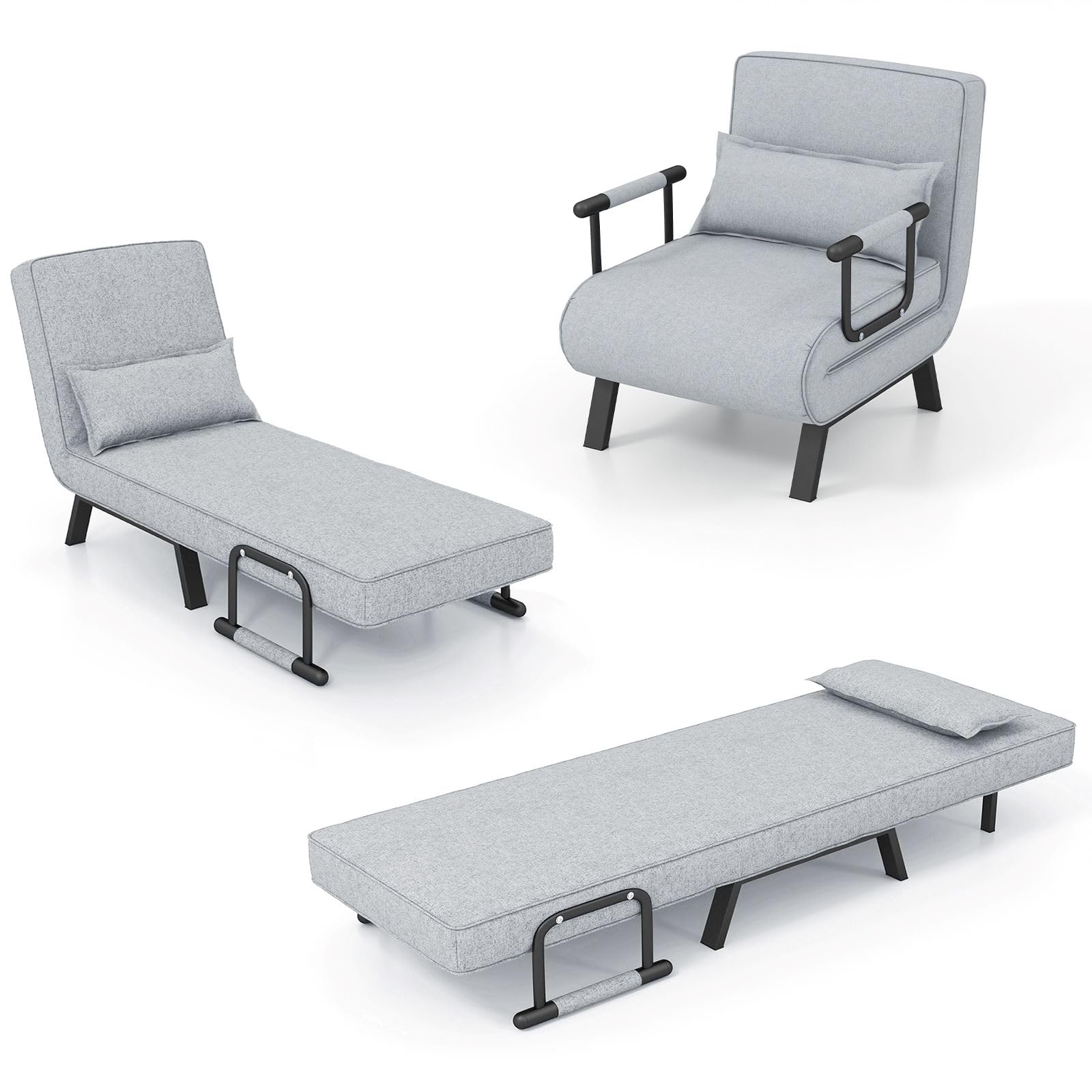 HOMASIS Sofá Cama 4 en 1 con función de Cama, sofá Cama Plegable con reposabrazos, sillón Plegable con Respaldo Ajustable y cojín extraíble, sillón Cama para casa, Oficina, hasta 150kg (Gris Claro)