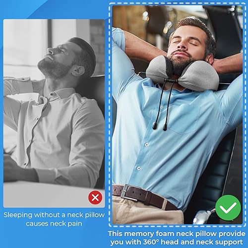 Miniatura 6 de ExploreBliss Almohada de viaje, almohadas de viaje para dormir en avión, funda extraíble para el cuello con cierre ajustable, juego de almohada de