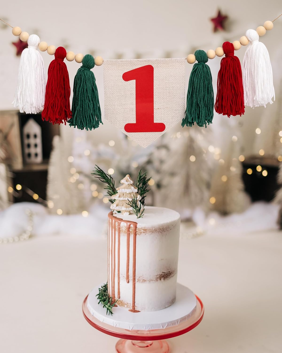 Christmas First Birthday High Chair Banner - Oh What Fun it is to be One Highchair Banner, Red and Green 1st Birthday Tassel Banner for Party, Cake Smash, Photo Props… - Image 2