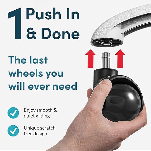 Miniatura 5 de Lifelong Ruedas de repuesto de goma para sillas de oficina, ruedas resistentes de 2 pulgadas para suelos de madera dura y alfombras, juego de 5,