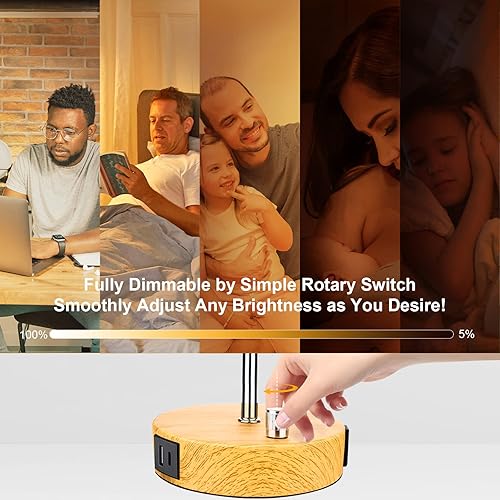 Miniatura 3 de Lámparas de noche de 15.75 pulgadas con 2 puertos de carga USB + salida de CA, lámpara de mesa de escritorio regulable para dormitorio, sala de
