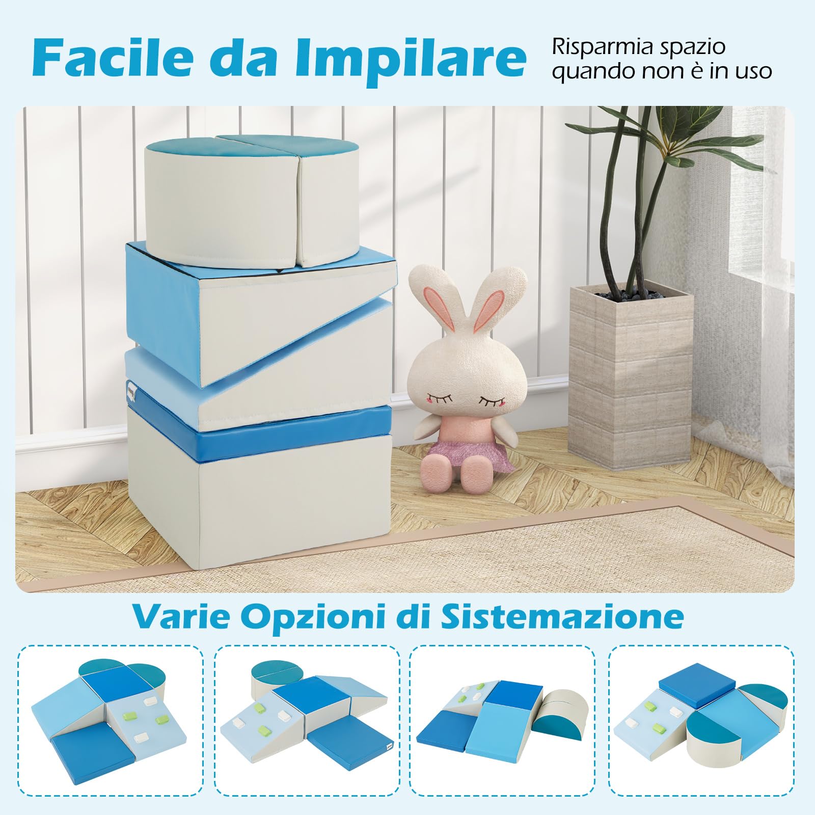 COSTWAY Set di 6 Blocchi di Schiuma per Arrampicata per Bambini 12+ Mesi Blu