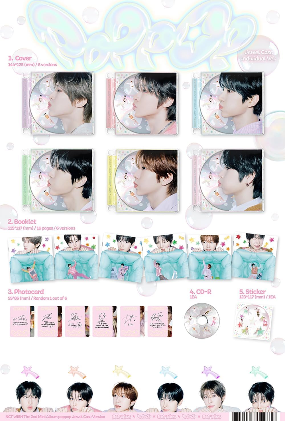 NCT WISH - 2nd mini album [POPPOP] (JEWEL CASE VER.) (7-częściowy zestaw) + dodatkowe karty fotograficzne