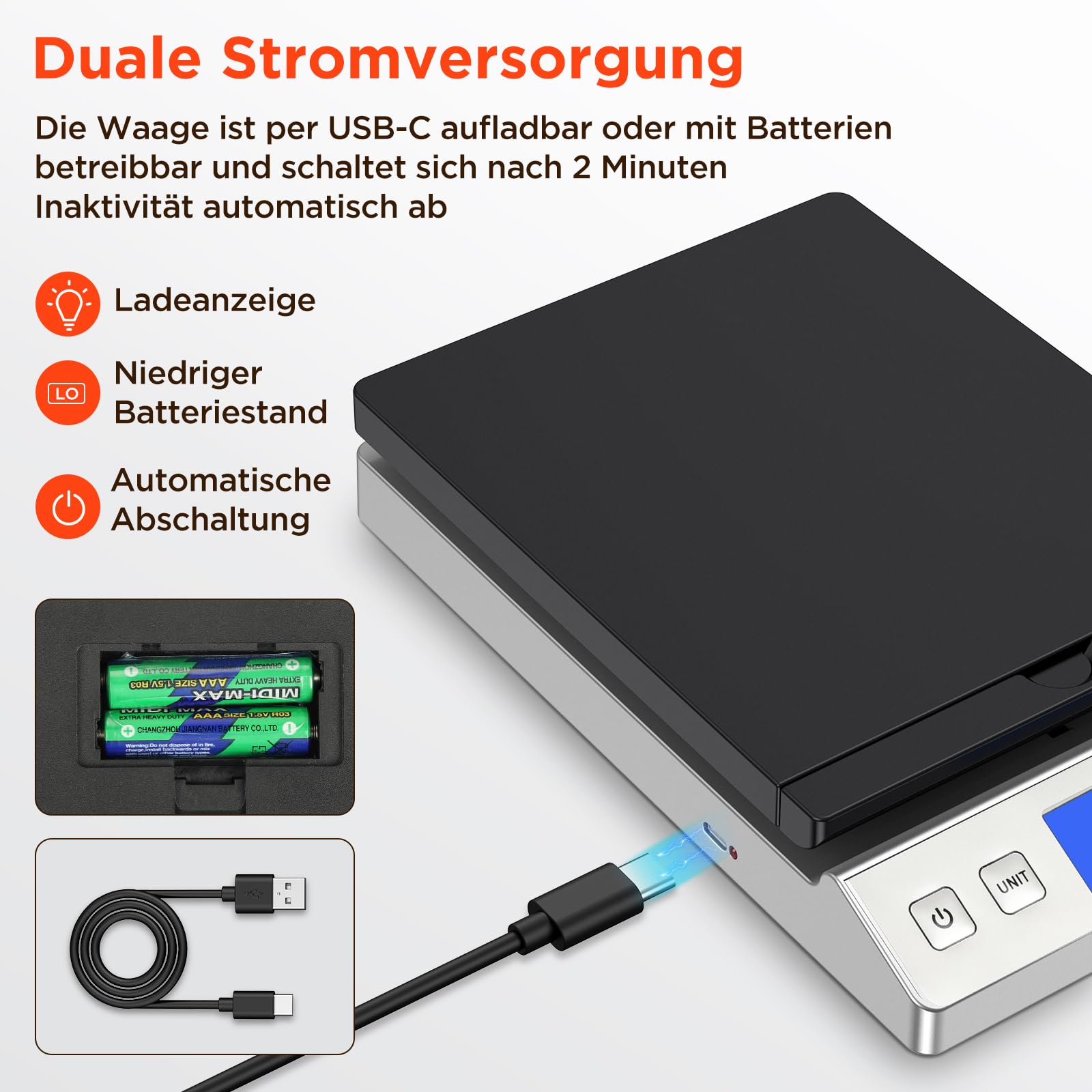 Briefwaage, Paketwaage bis 30kg/2g Genauigkeit Digitalwaage mit Halte/Tara Funktion, Präzise Klappbriefwaage Postwaage für Briefe und Pakete