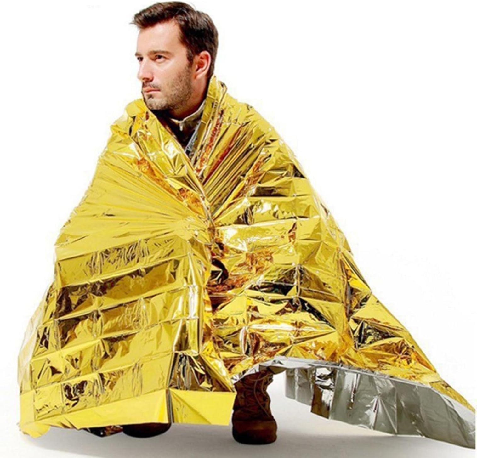 fxwtichEmergency Space Blankets,Emergency Thermal Blanket Portable Waterproof Survival Blankets Windproof Moisture-resistant Disposable Heat Reflective Survival Gear for Outdoors Hiking Camping Go
