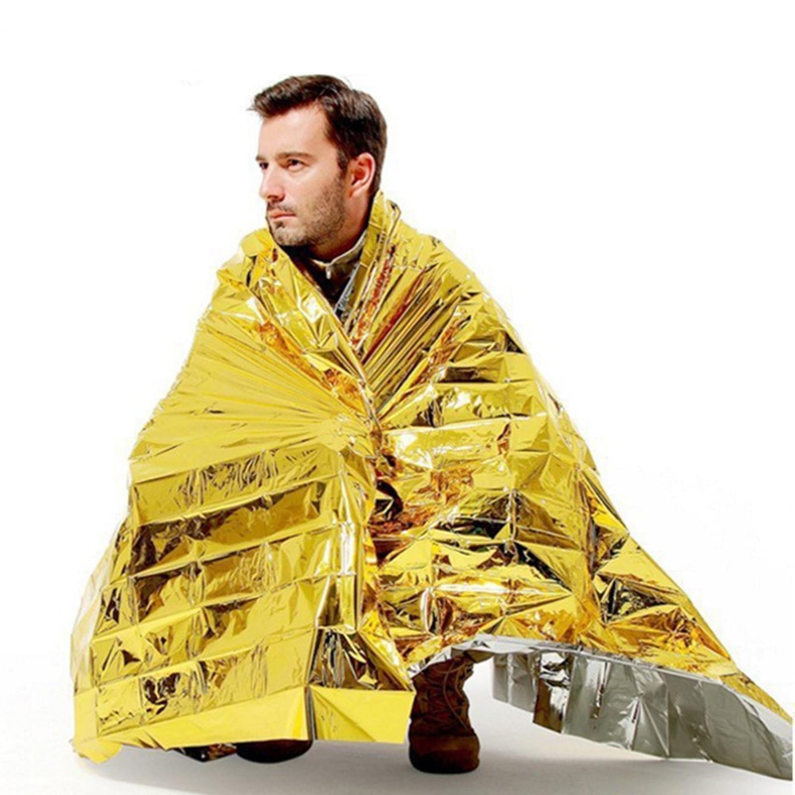 fxwtichEmergency Space Blankets，Emergency Thermal Blanket Portable Waterproof Survival Blankets Windproof Moisture-resistant Disposable Heat Reflective Survival Gear for Outdoors Hiking Camping Go