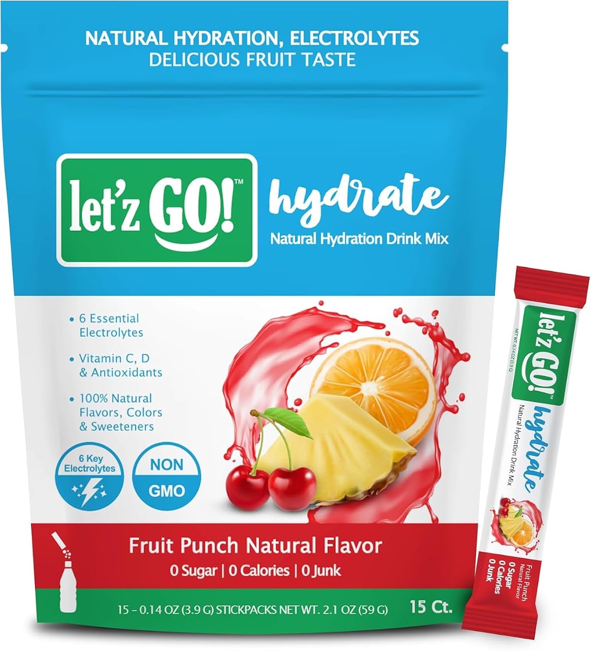 Letz Go! Hydration Drink Mix, Electrolytes & Antioxidants