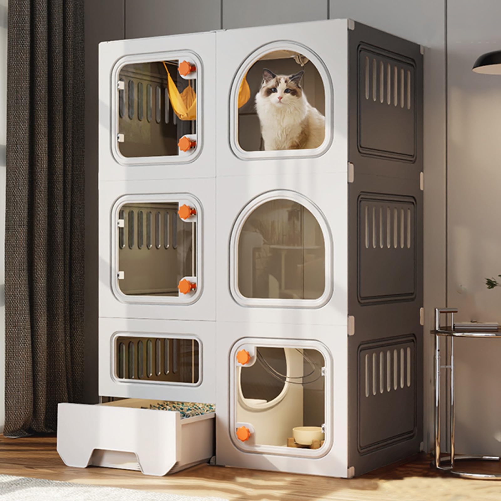 Maison pour chat d'intérieur design en bois avec verrous boutons