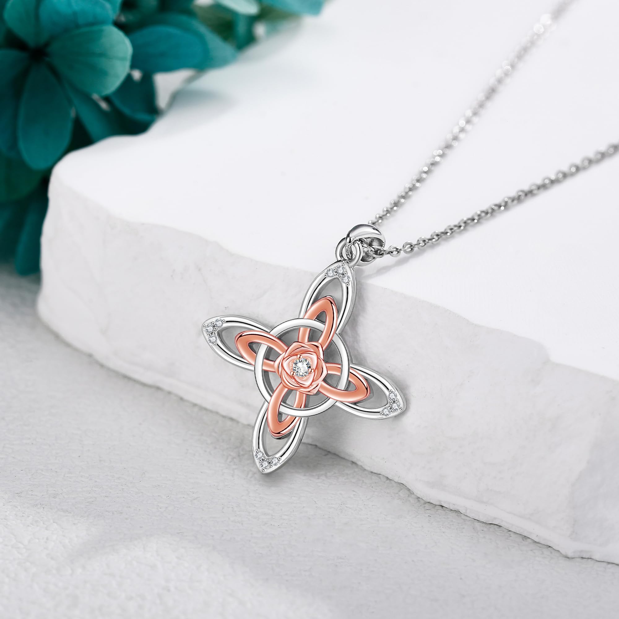 DAYLINLOVE Hexenknoten Halskette 925 Sterling Silber Nudo De Bruja Plata Hexenknoten mit Rose Halsketten Hexenschmuck für Frauen Mutter Ehefrau