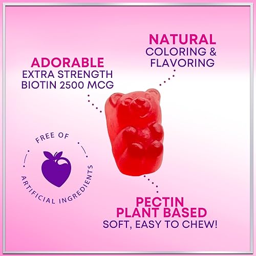 Miniatura 7 de Gomitas de péptidos de colágeno con 2500 mcg de biotina, proteína hidrolizada tipo I y III, suplemento de colágeno múltiple con vitamina C y zinc,